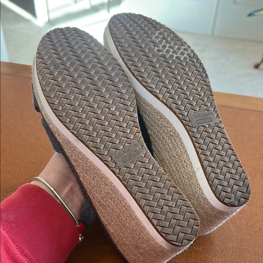 Cole Haan Denim-Look Blue Espadrille Wedge Sandals